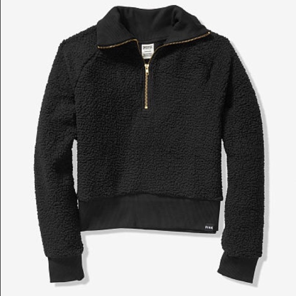 Victoria’s Secret PINK Sherpa Half Zip Pure Black - Picture 2 of 2